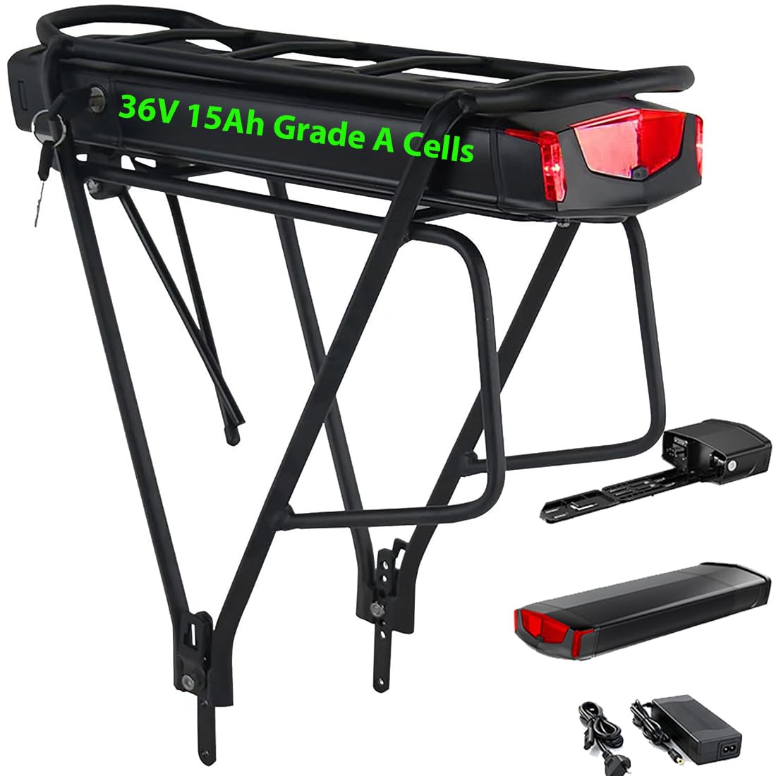 Porte-Bagages arrière Batterie de vélo électrique 36V pour Les vélos électriques pour Un Moteur de 250 W ou 500 W (36V 15Ah sans Porte-Bagages)