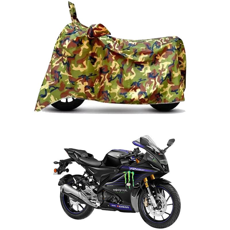 Image of Waterproof 100% PVC Coated Bike Scooty Two Wheeler Body Cover Compatible for Yamaha R15 V4 M MotoGP /UV-Rays /Heat Protection /Birds Dropping /Scratchproof /Dust Proof [6X6 Jungle Print]