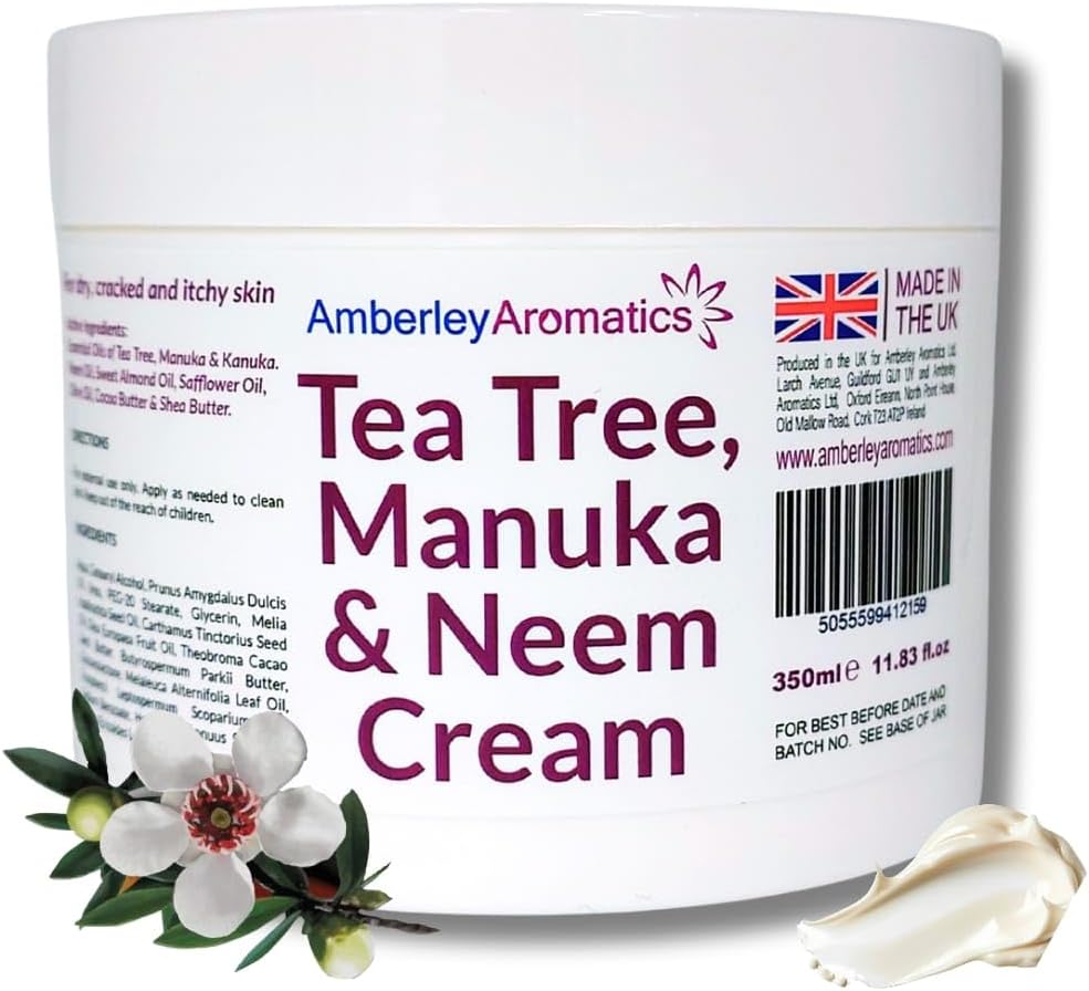 Tea Tree, Manuka & Neem Cream 350ml - Antibacterial, Anti-fungal, Antiseptic, Anti-Itch, Dry, Chapped & Cracked Skin, Eczema, Psoriasis, Jock Itch, Fungal infections. Fast Effective Relief