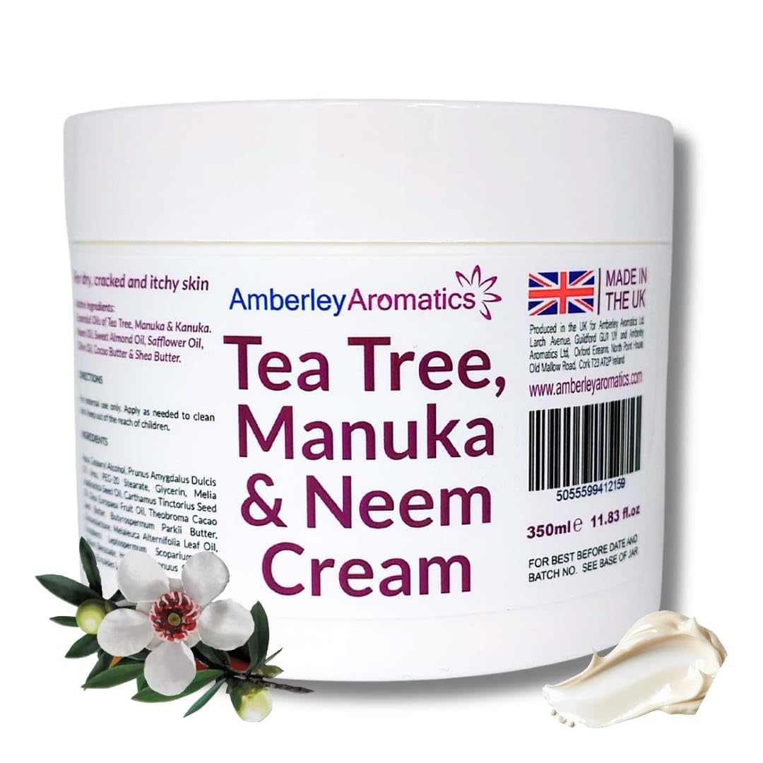 Tea Tree, Manuka & Neem Cream 350ml - Antibacterial, Anti-fungal, Antiseptic, Anti-Itch, Dry, Chapped & Cracked Skin, Eczema, Psoriasis, Jock Itch, Fungal infections. Fast Effective Relief