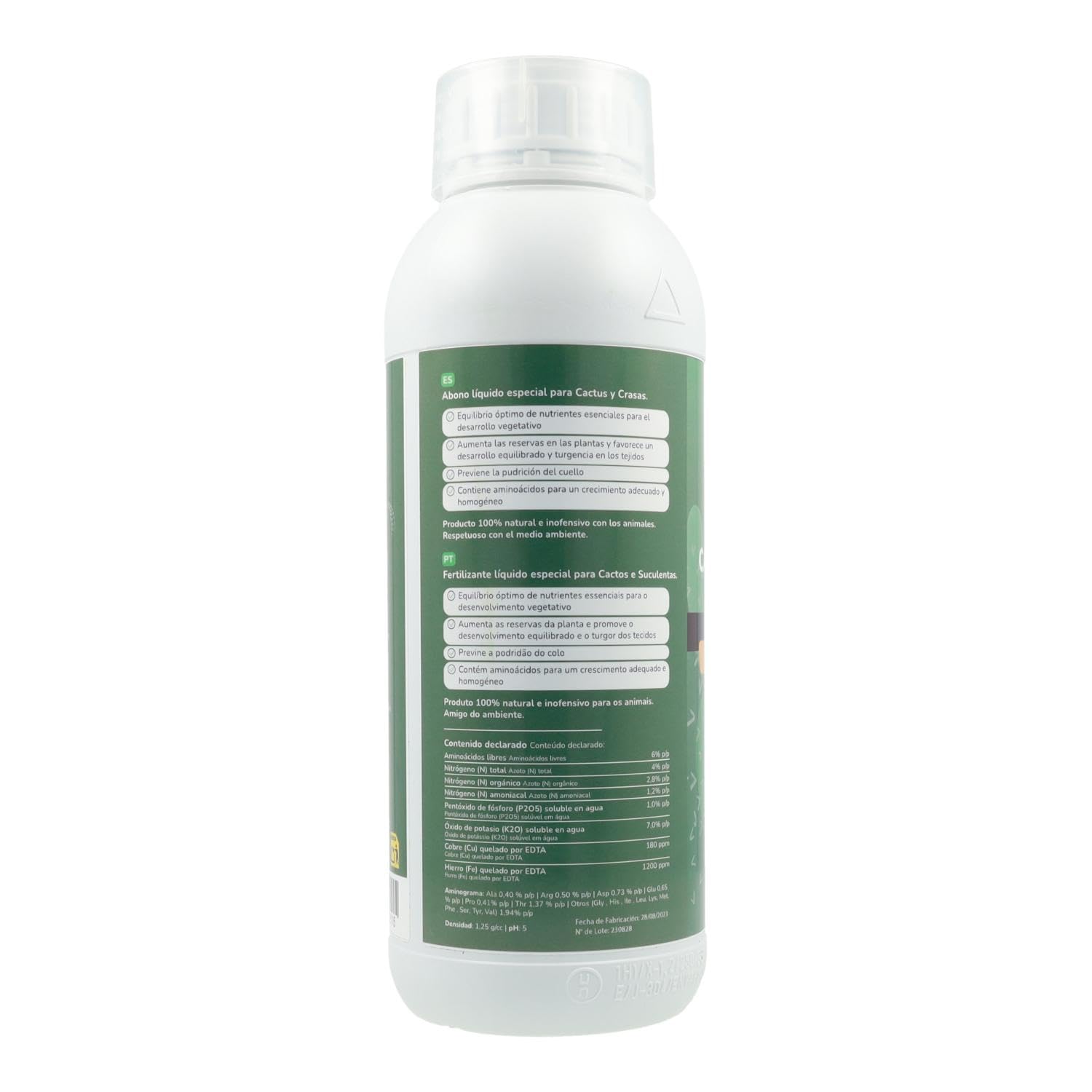 PLANETA HUERTO | Engrais liquide pour cactus et plantes succulentes 1 L – Engrais liquide biologique avec acides aminés et micronutriments, favorise la croissance