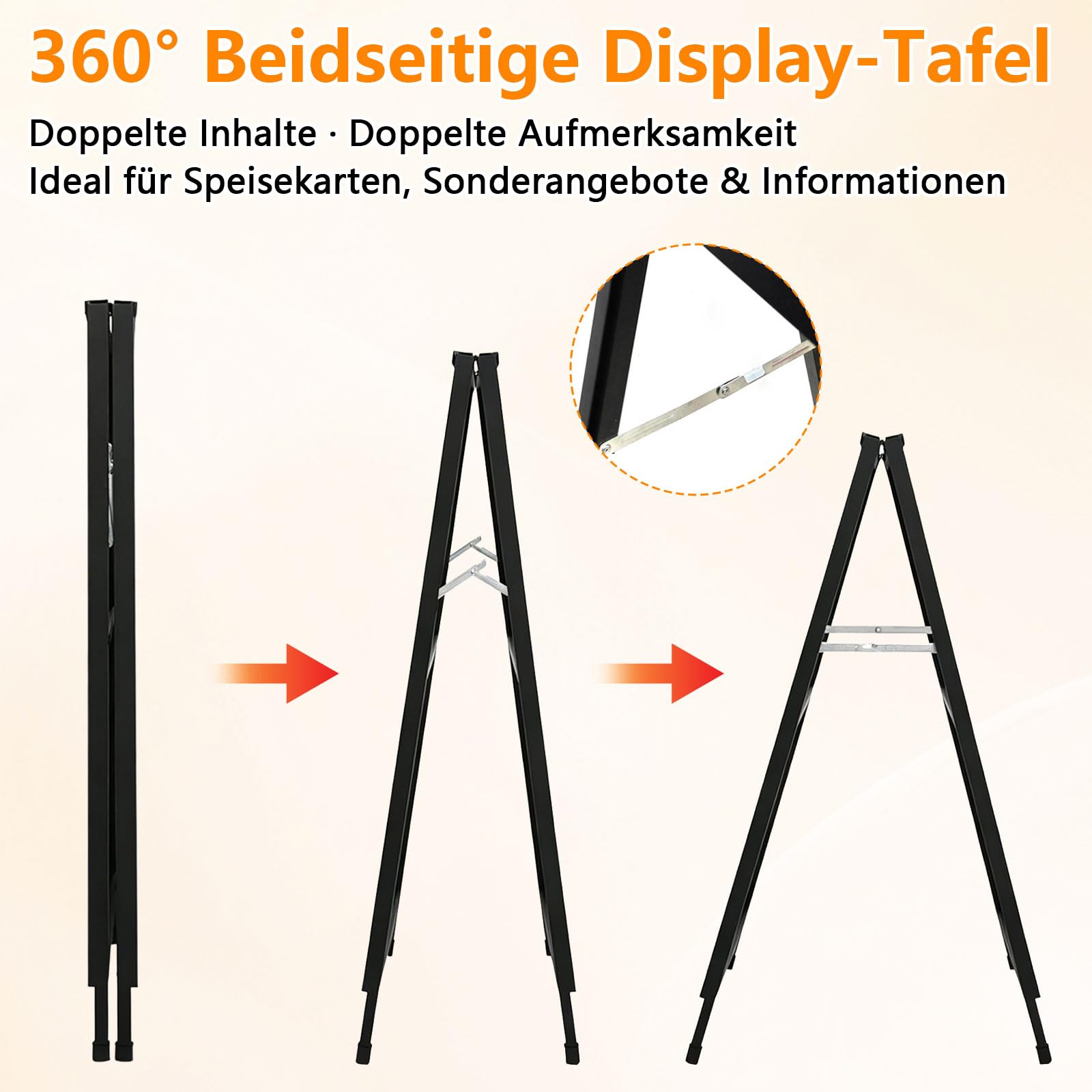 Support client DIN A1 - Double face - En fer - Pliable et stable - Cadre en A des deux côtés - Pour publicité, foires et trottoirs (A1 60 x 90 cm, noir)