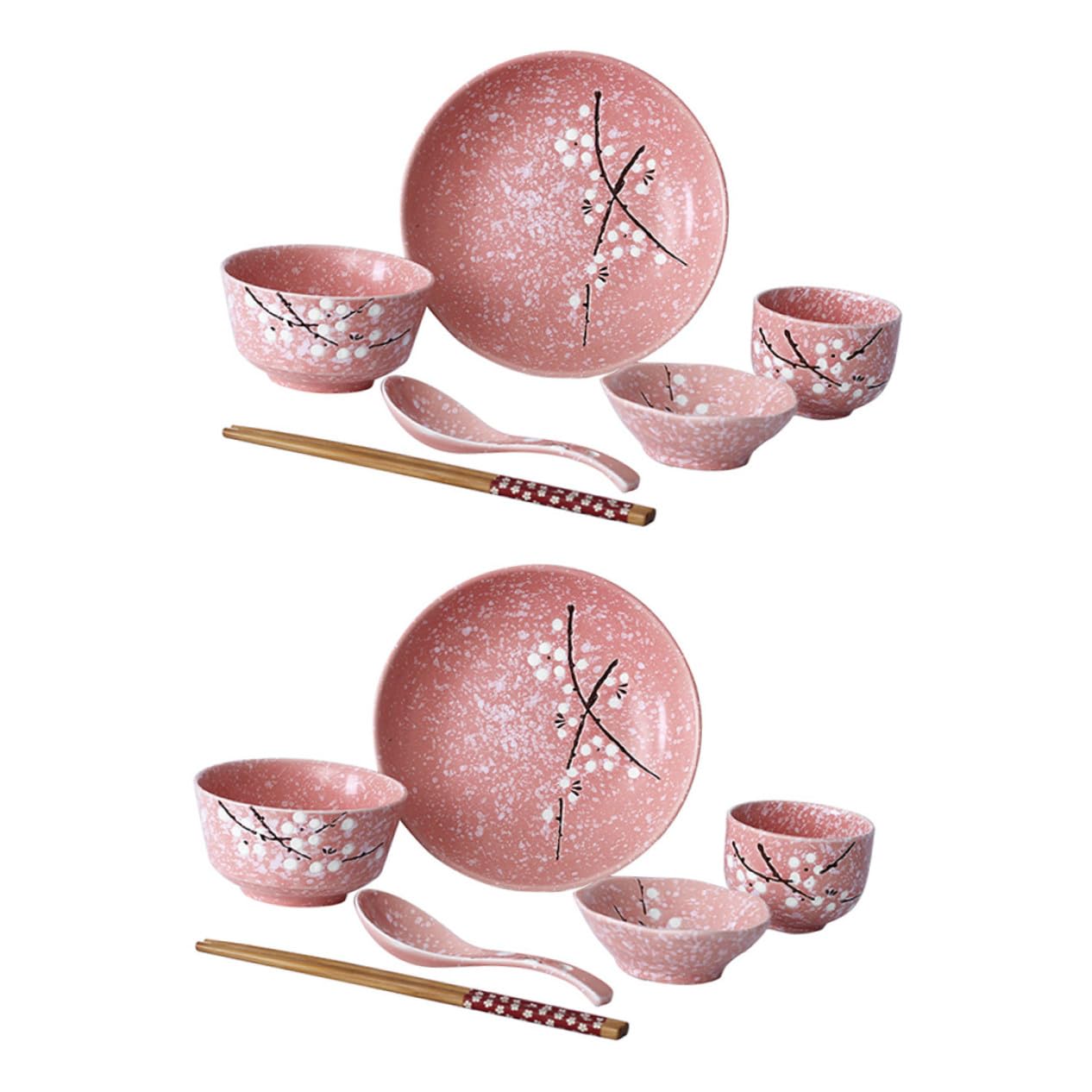Cabilock Vajilla Japonesa de Rosa Incluye Cuencos Platos Vasos Cucharas y Palillos Diseño Elegante para Uso Doméstico y Restaurante