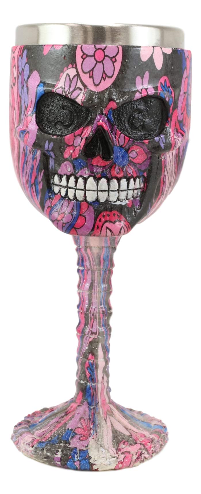 Day of the Dead Sugar Skull Wine Goblet - Pink Floral -1