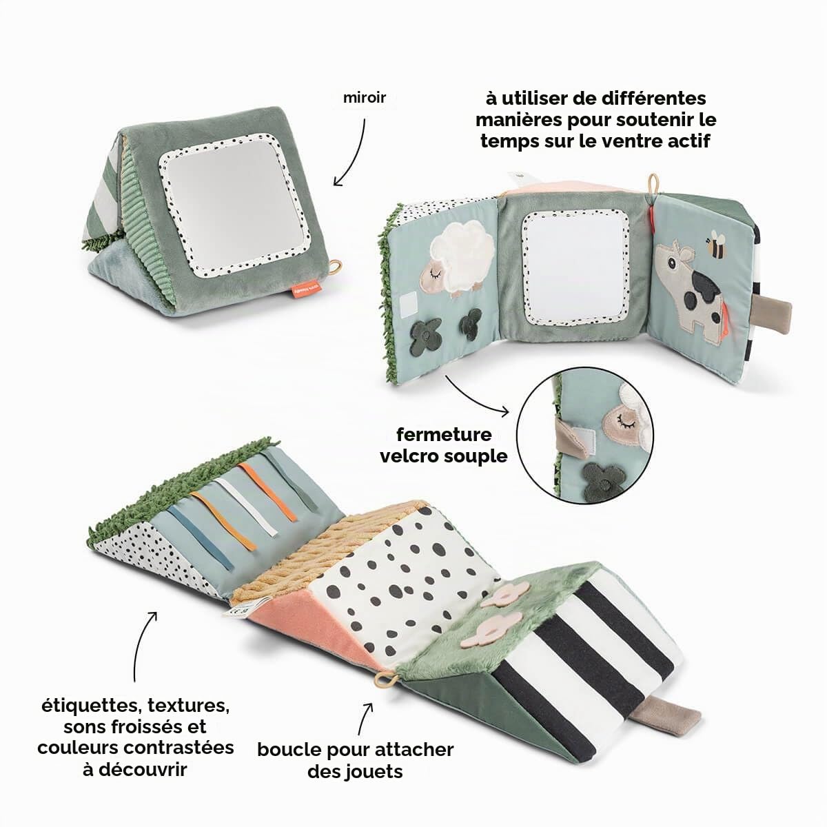 Done by Deer Miroir sensoriel Pliable bébé – Jouet d’éveil Tiny Farm – Tummy Time – Stimulation visuelle & Tactile – Multicolore