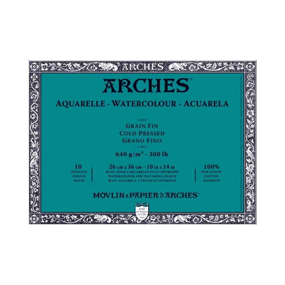 Arches 1795066 Bloc de papier aquarelle 640 g/m², pressé à froid, 25,4 x 35,6 cm