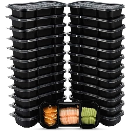 OTOR Bento Boxes Meal Prep Containers 3 Compartments with Clear Airtight Lids Food Grade Deli Container Lunch boxes take away Travel Containers Freezer Safe 16oz 25 Sets