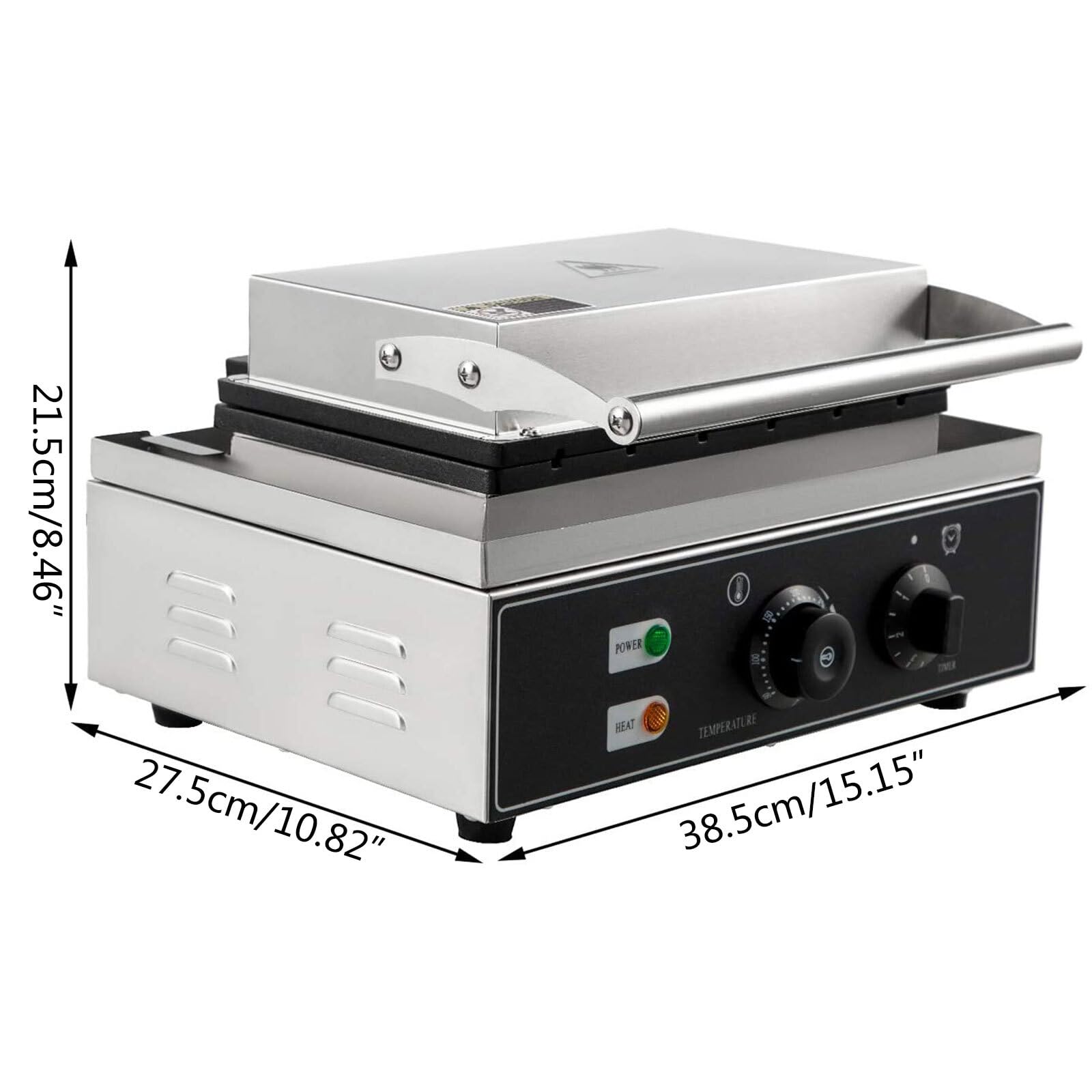 Padella antiaderente in acciaio inox 201 per waffle commerciale antiaderente Griddle 122-572°F Timer di temperatura regolabile per ristorante uso domestico caffetteria panificio e buffet precoci 220V