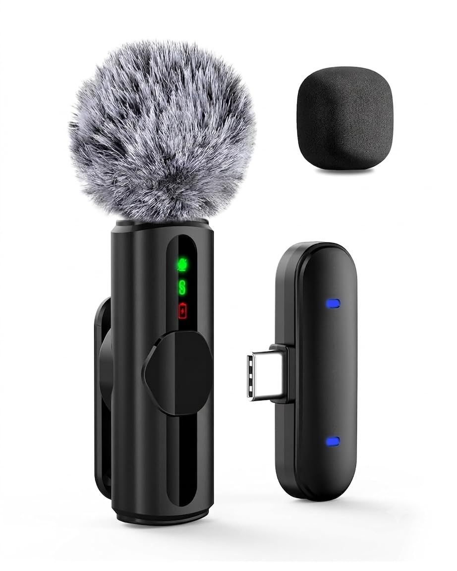 Foxhill Wireless Lavalier Microphone with USB-C Receiver, Black | Noise Cancellation, Clip-on Transmitter, Plug & Play, Wind Muff Included, For Content Creators-image-46