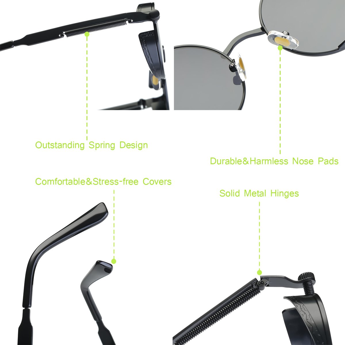 Dollger Occhiali da sole Vintage Steampunk retrò in metallo rotondo con montatura a cerchio