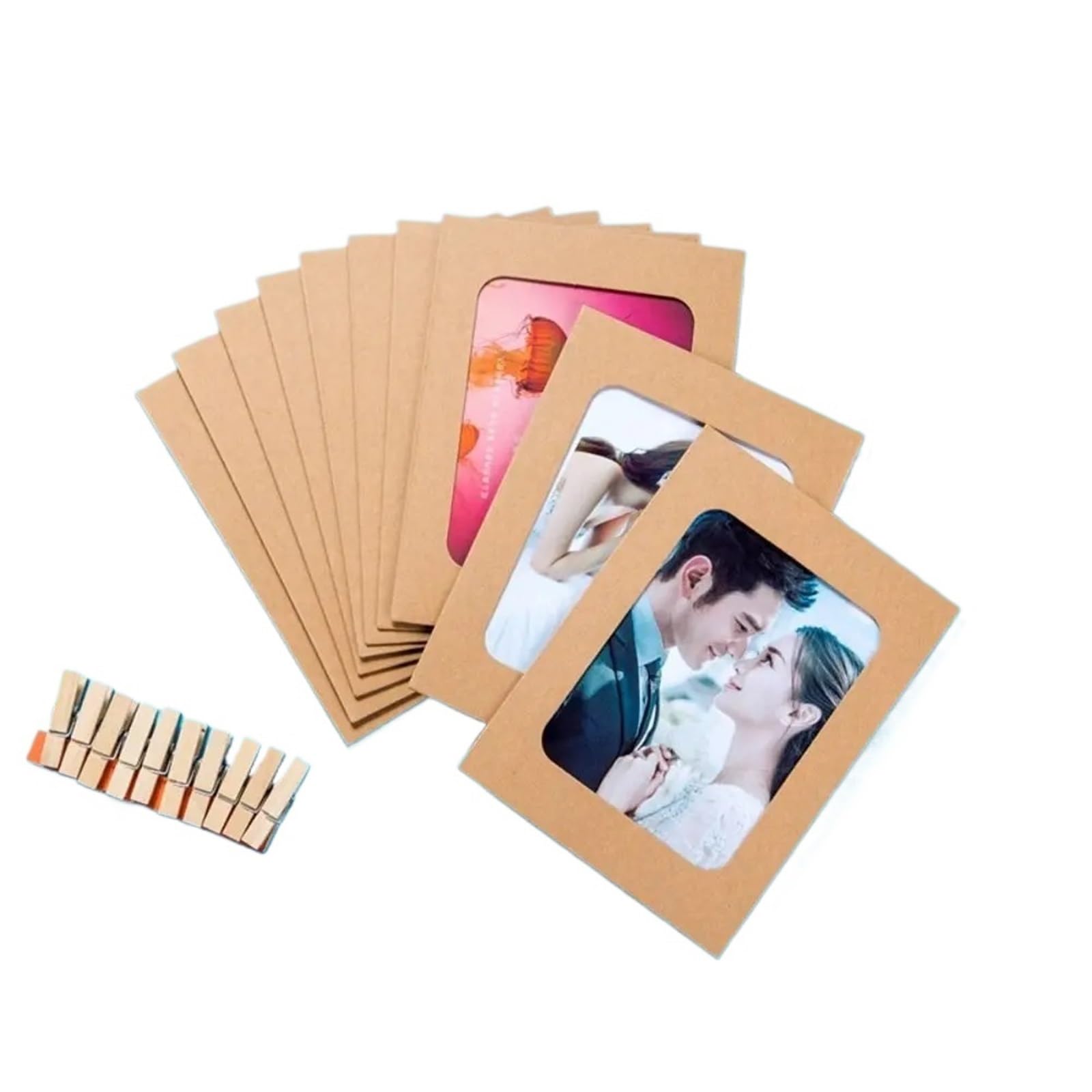 Gwyzax Paper Picture Frames 50Pcs/Set DIY Craft Paper Photo Frame With Clips Rope Wall Hanging Picture Album Wedding Happy Birthday Home Decor(Coffee)
