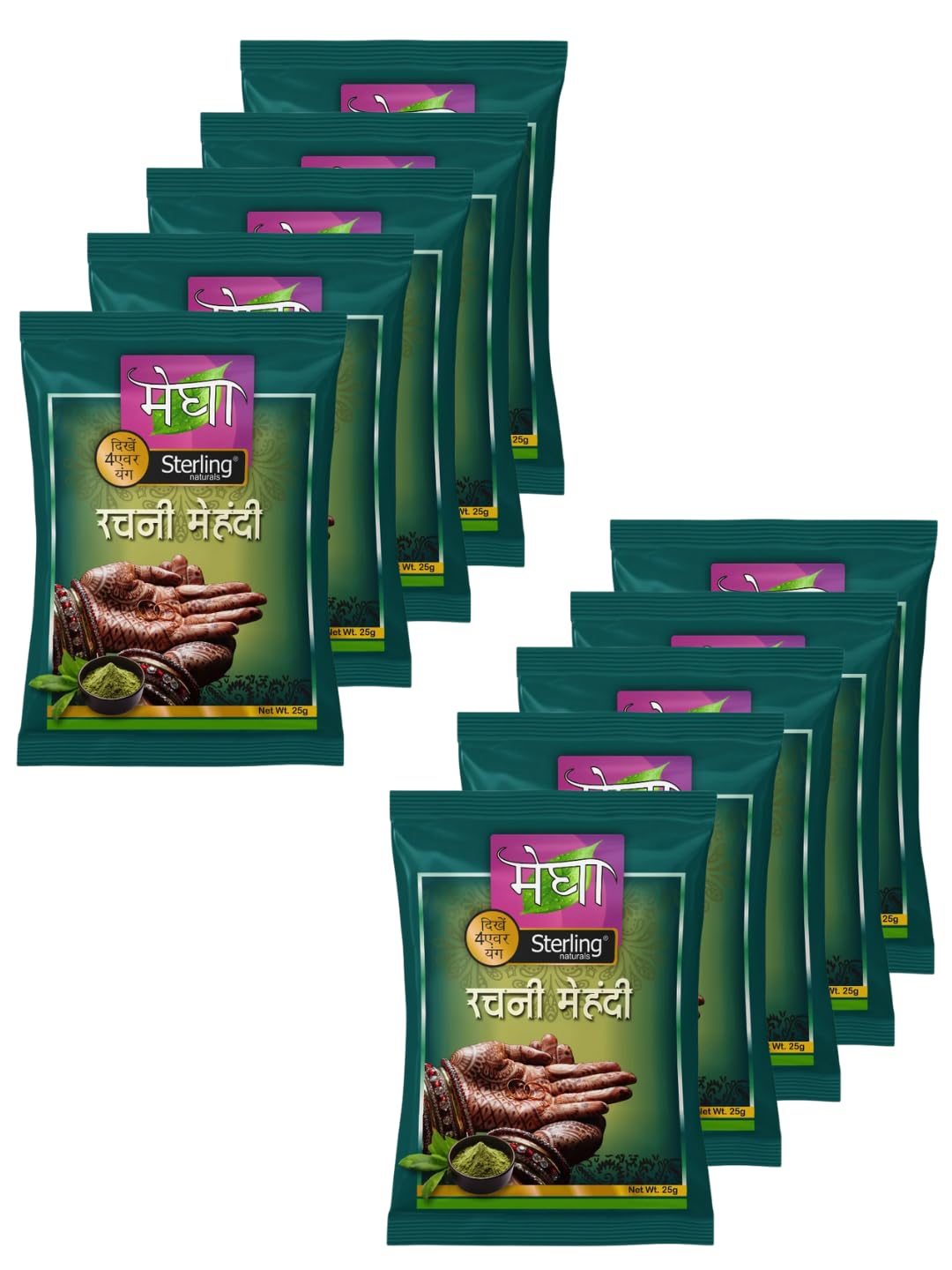 Rachni Mehndi | 100% Pure & Natural Henna Powder for Hands & Feet | Deep, Long-Lasting Color with Herbal Goodness | Chemical-Free Mehndi (25g, Pack of 10)-image-0