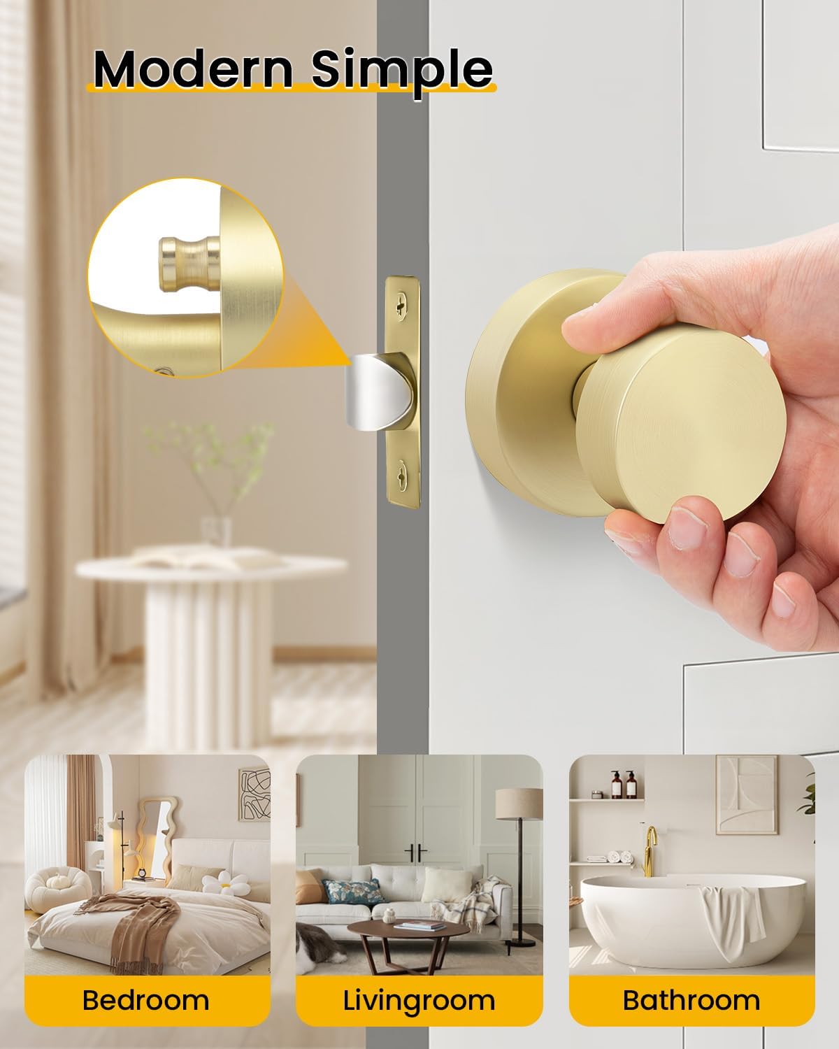 Goldenwarm Brushed Gold Door Knobs - 6 Pack -7