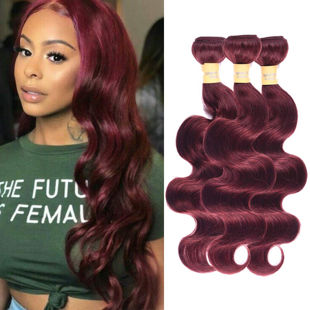 Amazon.com : WOME Burgundy Red Body Wave Hair Bundles Peruvian 100%  Unprocessed Human Hair Extensions (20" 22" 24",#99J) : Beauty & Personal  Care