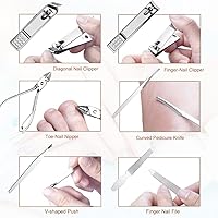 Vista 4 de Juego de cortaúñas de 18 piezas de acero inoxidable, kit de aseo profesional, herramientas de cuidado de uñas con lujoso estuche de viaje