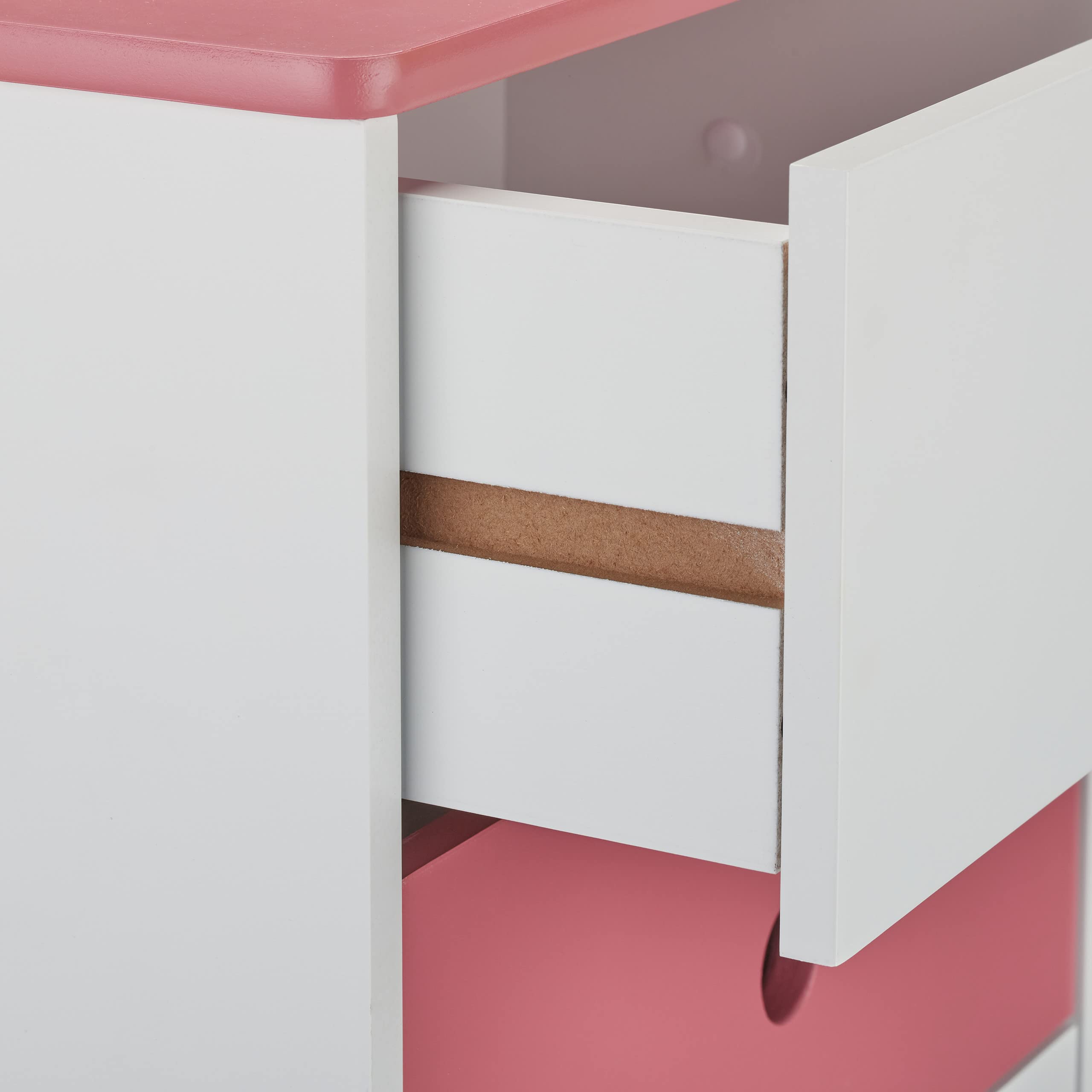 Relaxdays Cómoda Infantil Bicolor, 3 Cajones Amplios, Cajonera Habitación Juguetes, 61,5 x 38 x 30 cm, Blanco y Rosa