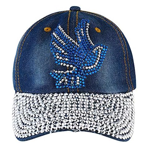 Sparkling Blue and White Dove Distressed Denim Crystal Bling Baseball Cap Cover