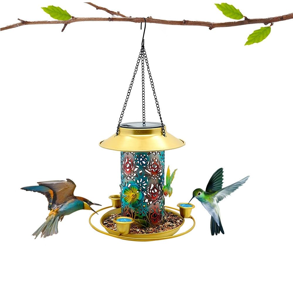 Mangiatoia for uccelli dipinta ad energia solare, acqua sospesa e mangiatoia automatica Decorazione luminosa da giardino esterno
