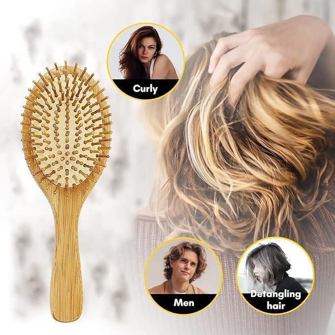 BELARO Self Cleaning Hair Brush for Women, Easy Clean Hair Brush, Massage Comb with Retractable Bristles One-pull Clean Anti Static Hair Brush Tools for All Hair Types (Wooden brush) 4
