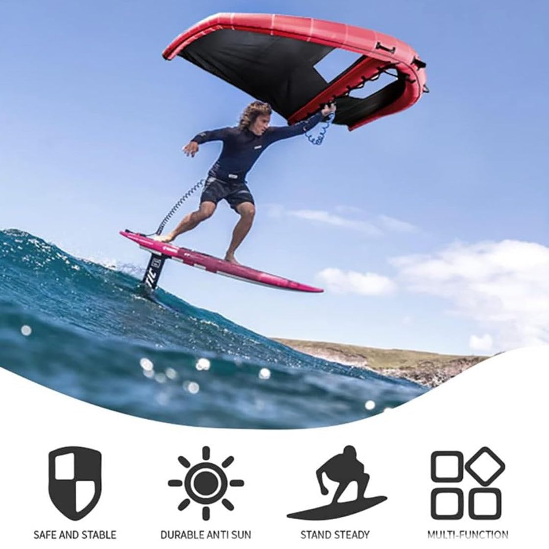 Handgehaltener Foil-Wing-Kite, 4/5/6-Zoll-Wing-Foil-Kitesurfen, aufblasbarer Wingsurfer-Kite, mit Aufbewahrungstasche und Surfleine, für Wind-Wing-Foiling, Surfen, Snow-Ski-Wasserspiele,6square