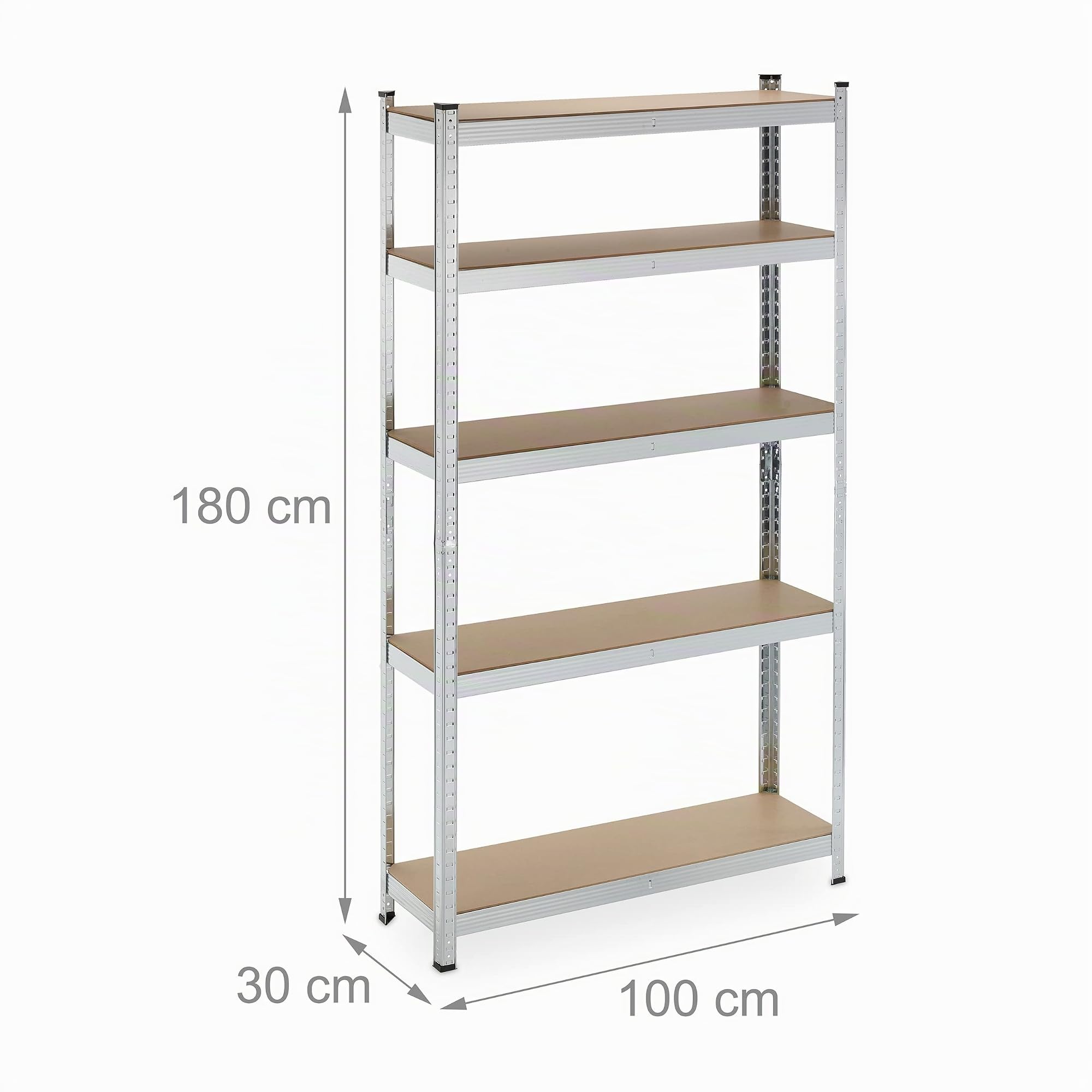 Relaxdays Scaffale in Acciaio, HLP 180 x 100 x 30 cm, 5 Ripiani ad Alta Portata 500 kg, per Garage e Cantina, Argentato