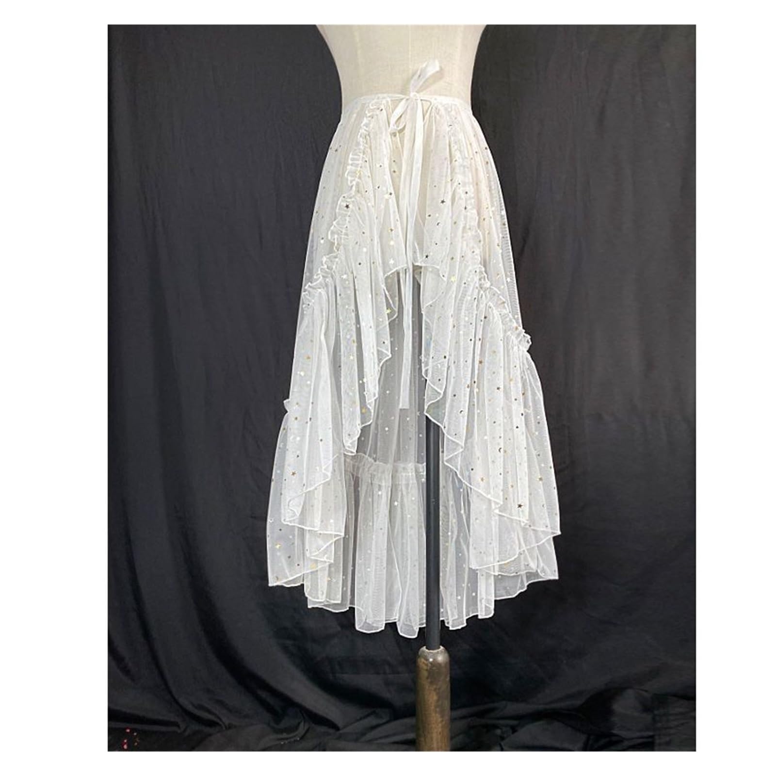Jupe Longue mi-Longue en Maille Unie, Transparente, asymétrique