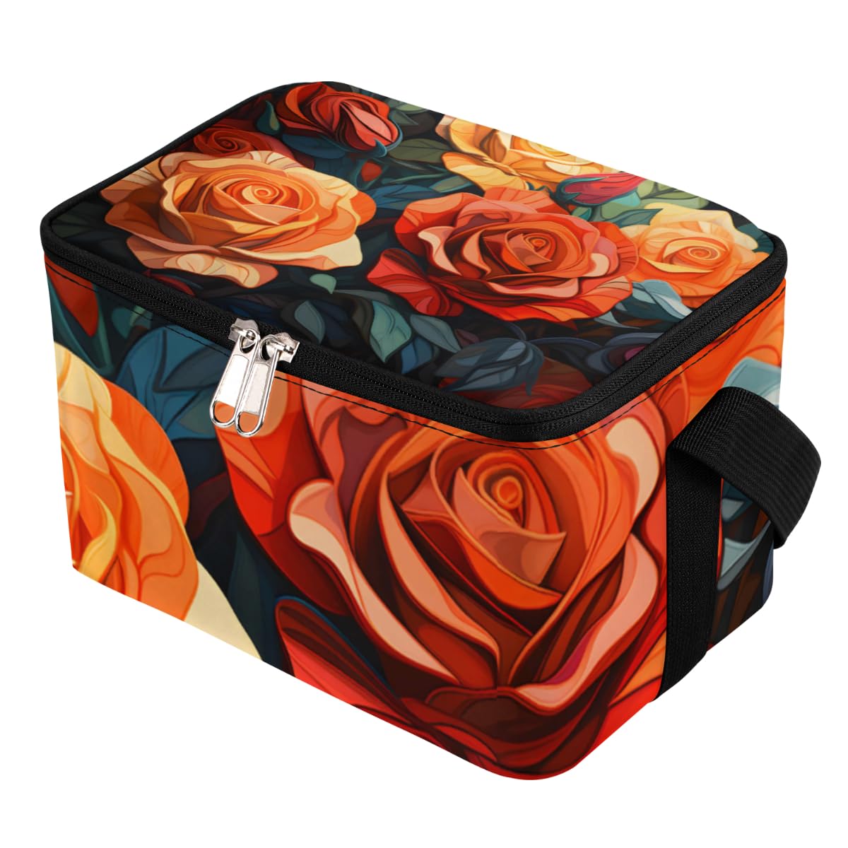 GzLeyigou Lunch Bags for Women Men 9 Cans,Botanical Floral Hot & Cold Food Delivery Bag Insulated Grocery Bag Insulated Lunch Box Roses Cooler Bag for Office Work Picnic Beach