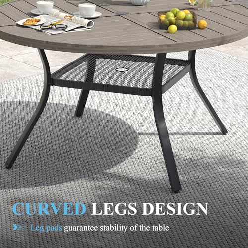 Image of VICLLAX Patio Dining Set for 6, 7 Pieces Outdoor Furniture Set- 47 inch Round Patio Table and 6 Patio Chairs, Grey Wood Grain Tabletop and Grey Fabric