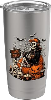 Gifts Video Game Over Skeleton Spooky Gaming Halloween Gamer Stainless Steel Insulated Tumbler