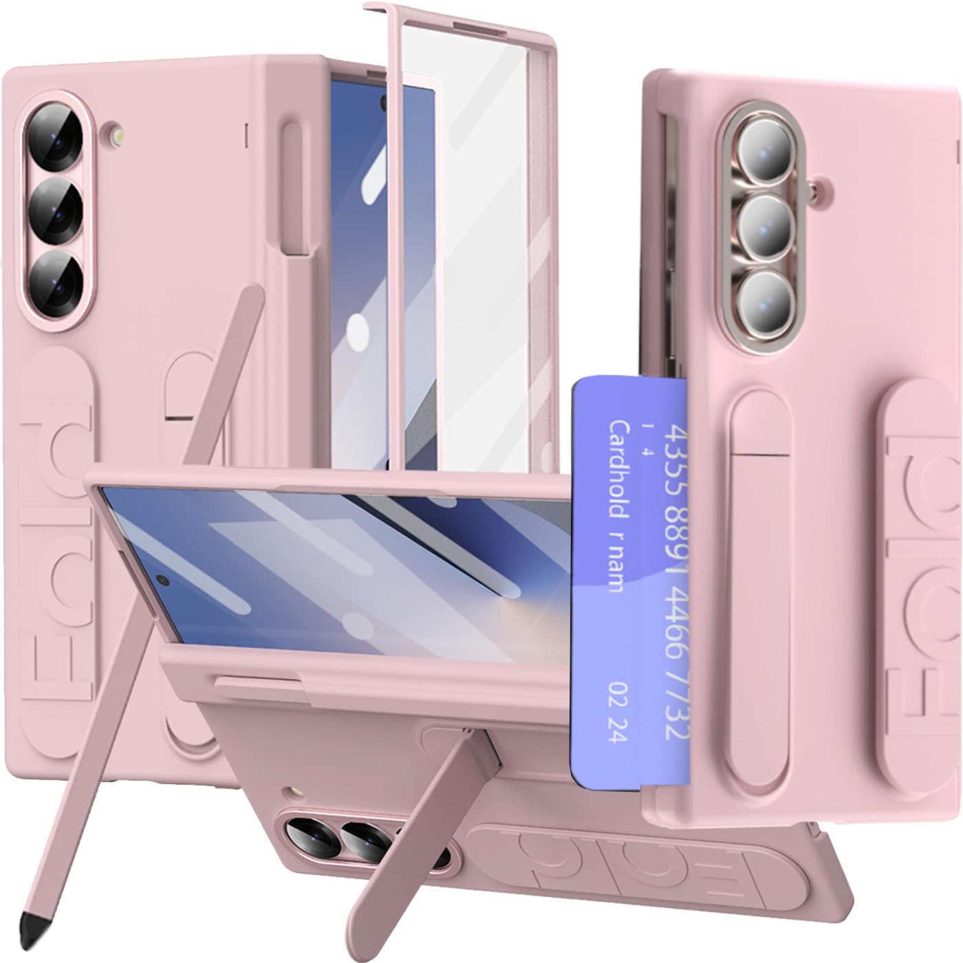 Photo 1 of NINKI Wallet with Card Holder for Samsung Galaxy Z Fold 7 Phone Case with S Pen Slot & Stylus, Cute Kickstand for Samsung Z Fold 7 Hand Strap Cover Girly Z Fold 7 Case with Screen Protector Women Pink