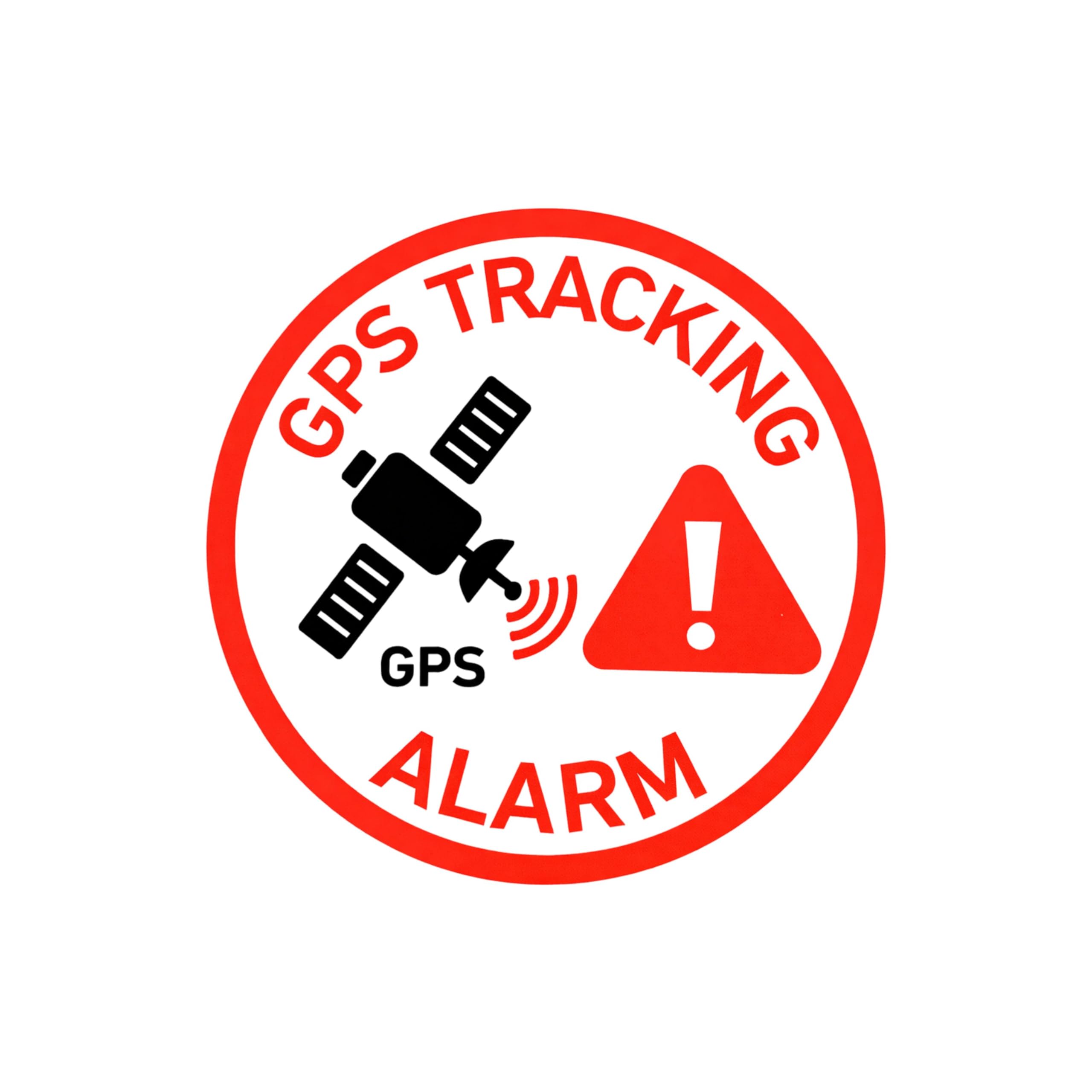 Zestaw naklejek "GPS TRACKING ALARM", 12 szt, Ø 3 cm, folia samoprzylepna, klej zewnętrzny, naklejka ostrzegawcza do użytku wewnętrznego i zewnętrznego, naklejka alarmowa