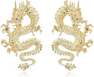 Vintage Chinese Style Dragon Stud Earrings for Women Jewelry(Gold) - Buy now