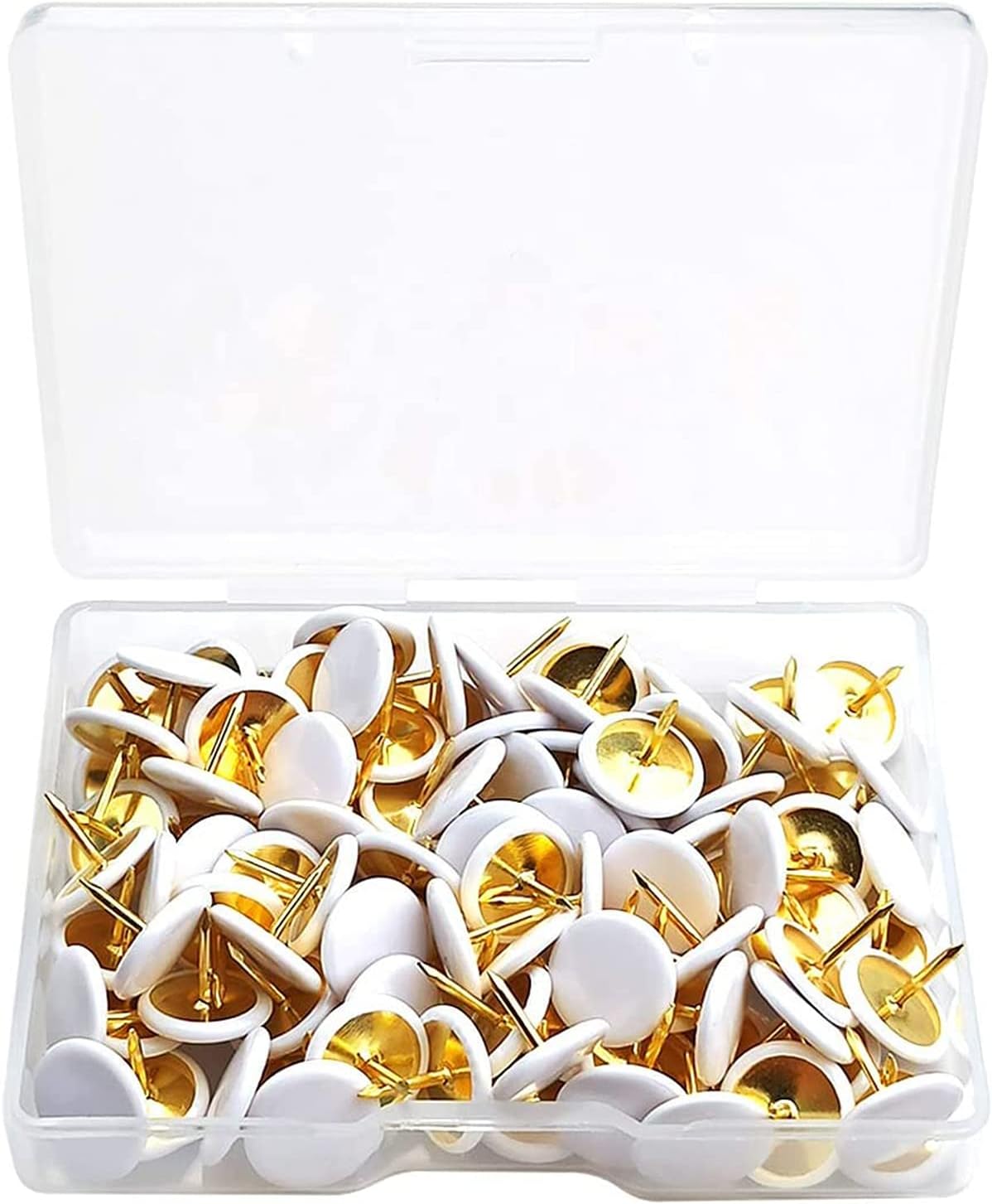 KASTWAVE Push Pins Decorative Plastic Thumb Tacks Wall Tacks for Home, School, Map, Office, Photo Wall, Cork Board (White 100Pcs)