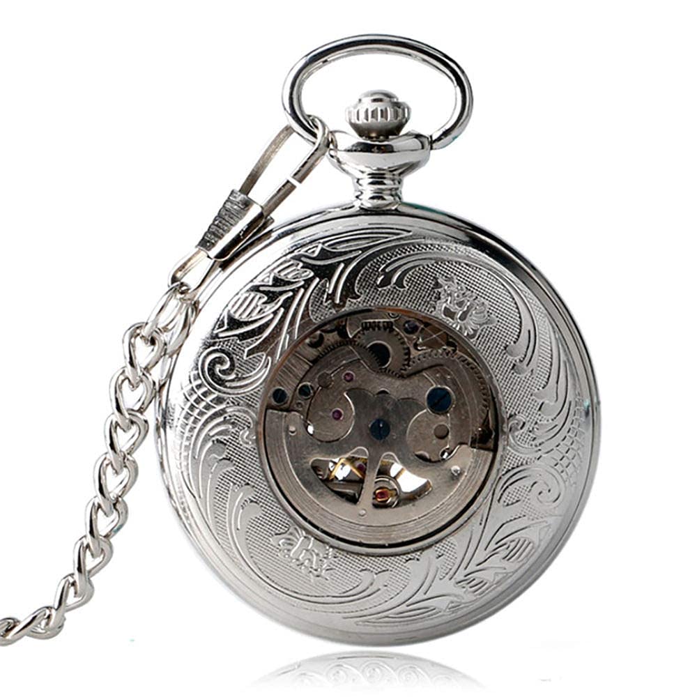 Zegarek kieszonkowy, fajny zegarek kieszonkowy Steampunk z różowego złota/srebra z pustym słońcem, mechaniczny, samonakręcany, zegarek kieszonkowy, zegarek szkieletowy z 30 kieszon