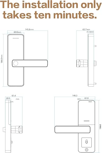 Miniatura 6 de NGTeco Cerradura de puerta con teclado con asa, perilla de puerta de huellas dactilares, cerradura inteligente para puerta delantera, huella digital