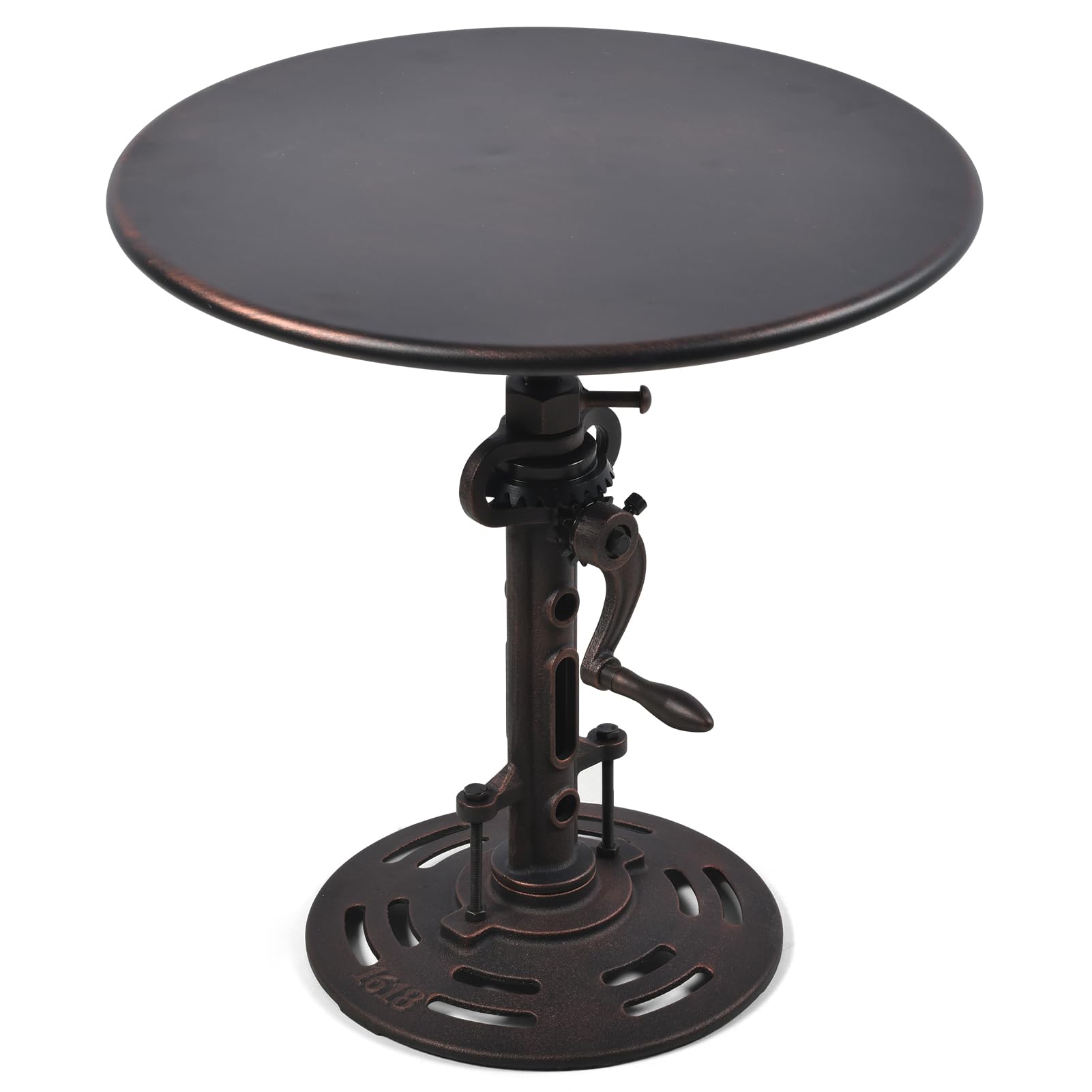 Topower Industrial Retro Side Table End Table Antique Mechanic Crank Height Ajustable Metal Top Farmhouse Accent End Table Copper