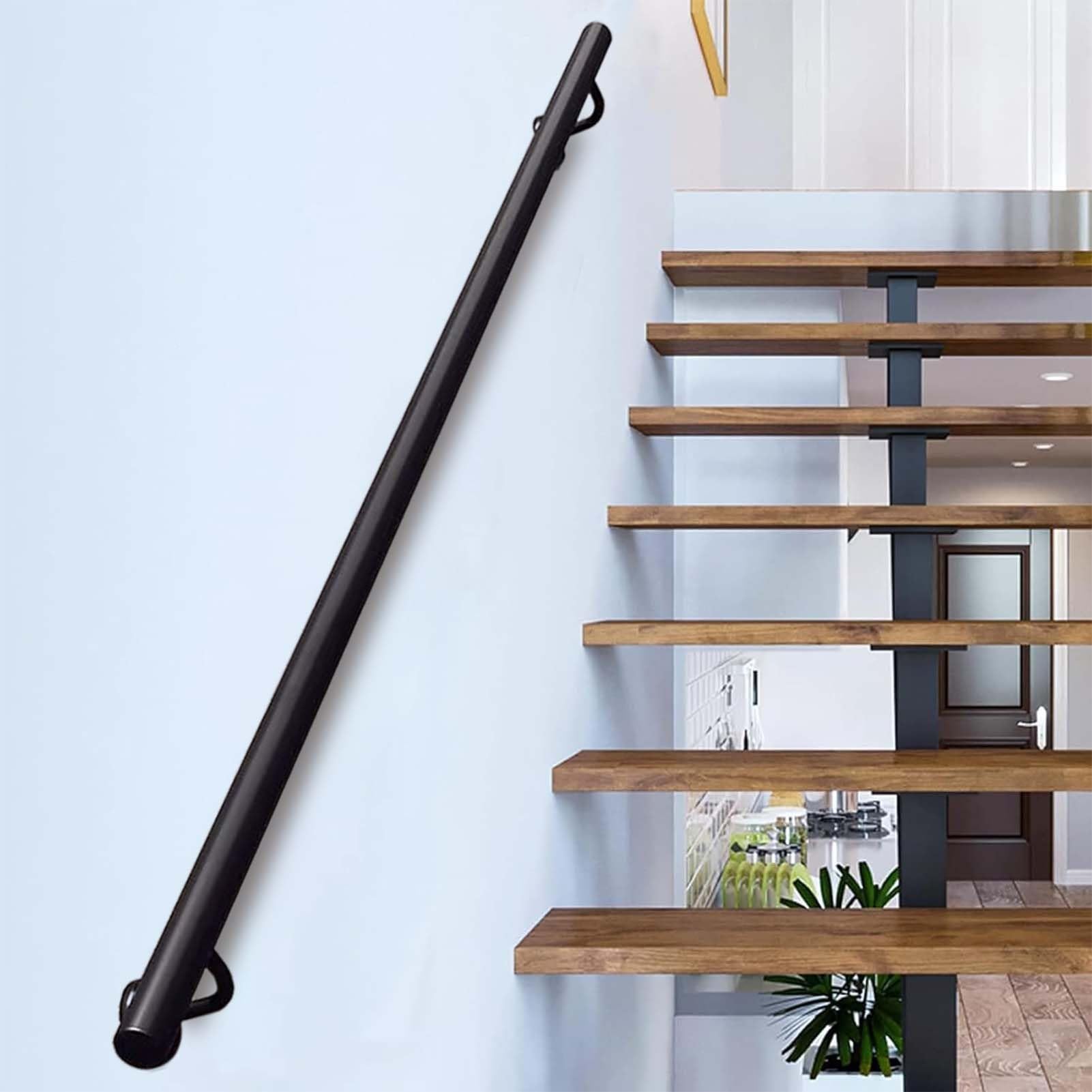 Corrimano per scale, 1, 2, 3, 4, 5, 6 metri, corrimano in metallo per scale, per interni ed esterni, montaggio a parete, corrimano antiscivolo, ringhiera per scale in tubi industriali, nero(450cm)