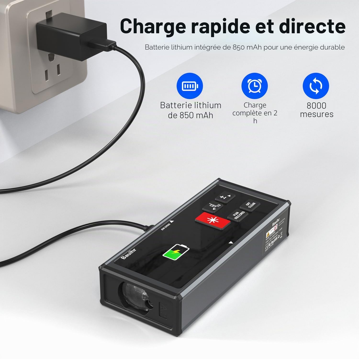 Télémètre Laser Bilatéral, Bauihr 393ft/120M Rechargeable Mesure Laser avec écran LCD Rétro-éclairé, Capteur d'angle Mesurede Unités Commutables,Pythagore, Mesure Surface et Le Volume