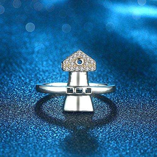 Image of Vintage Lighthouse Tower Band Ring in Sterling Silver w /Cubic Zirconia Size 6-8 Land Your Love from Water