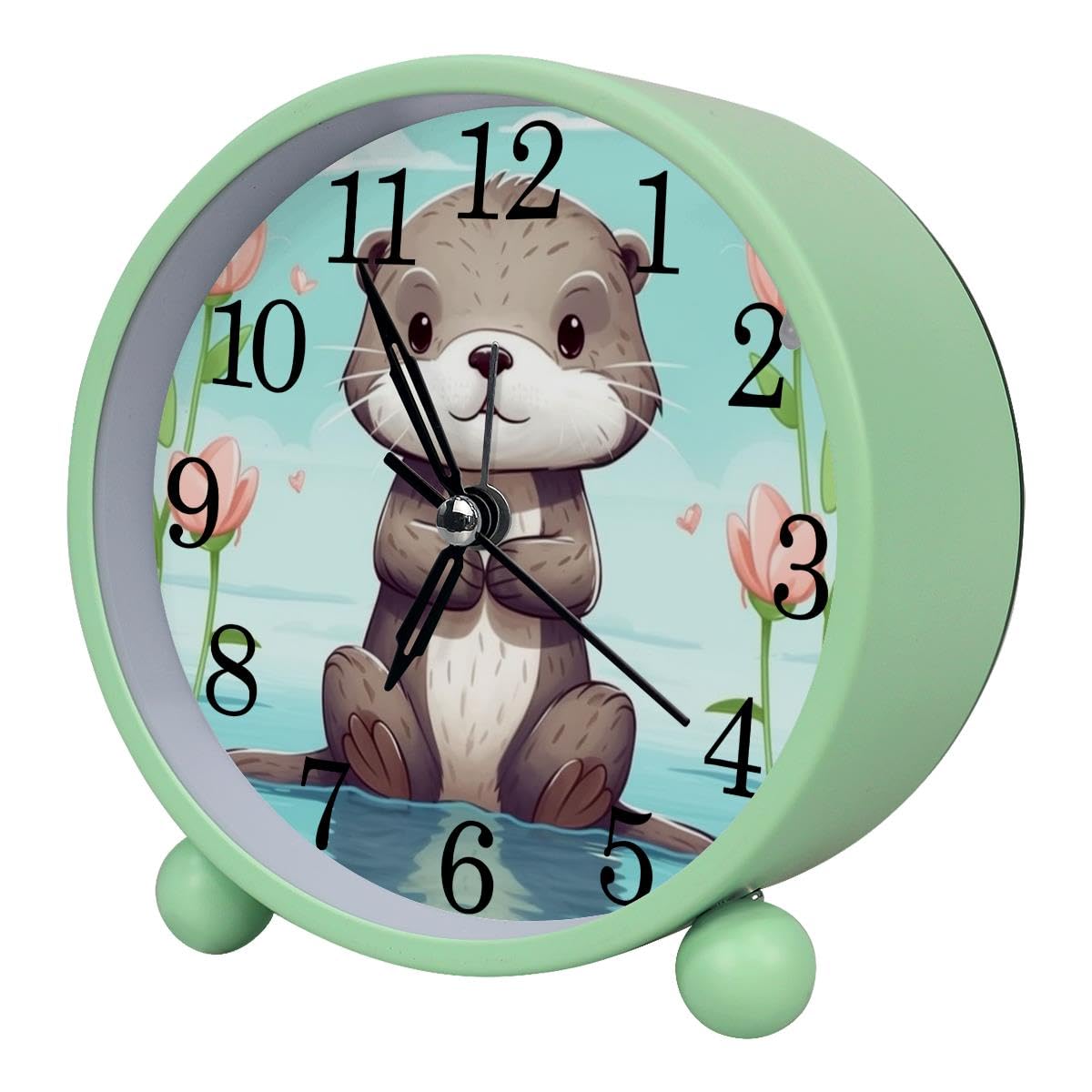 Luoweisi Alarm Clock Cute Otter, Silent Non-Ticking with Night Light