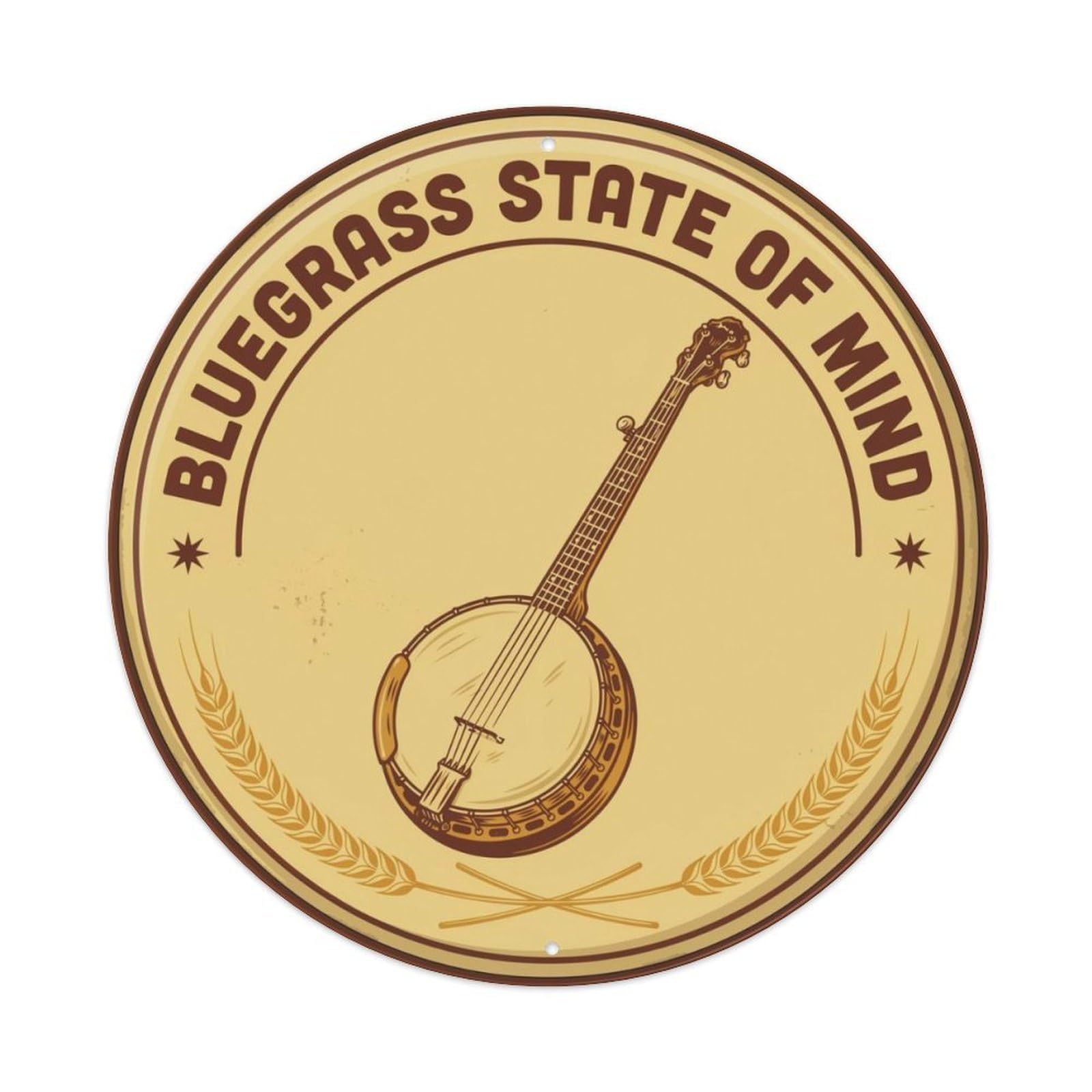 Bluegrass Banjo Country Round Metal Tin Sign Plaque