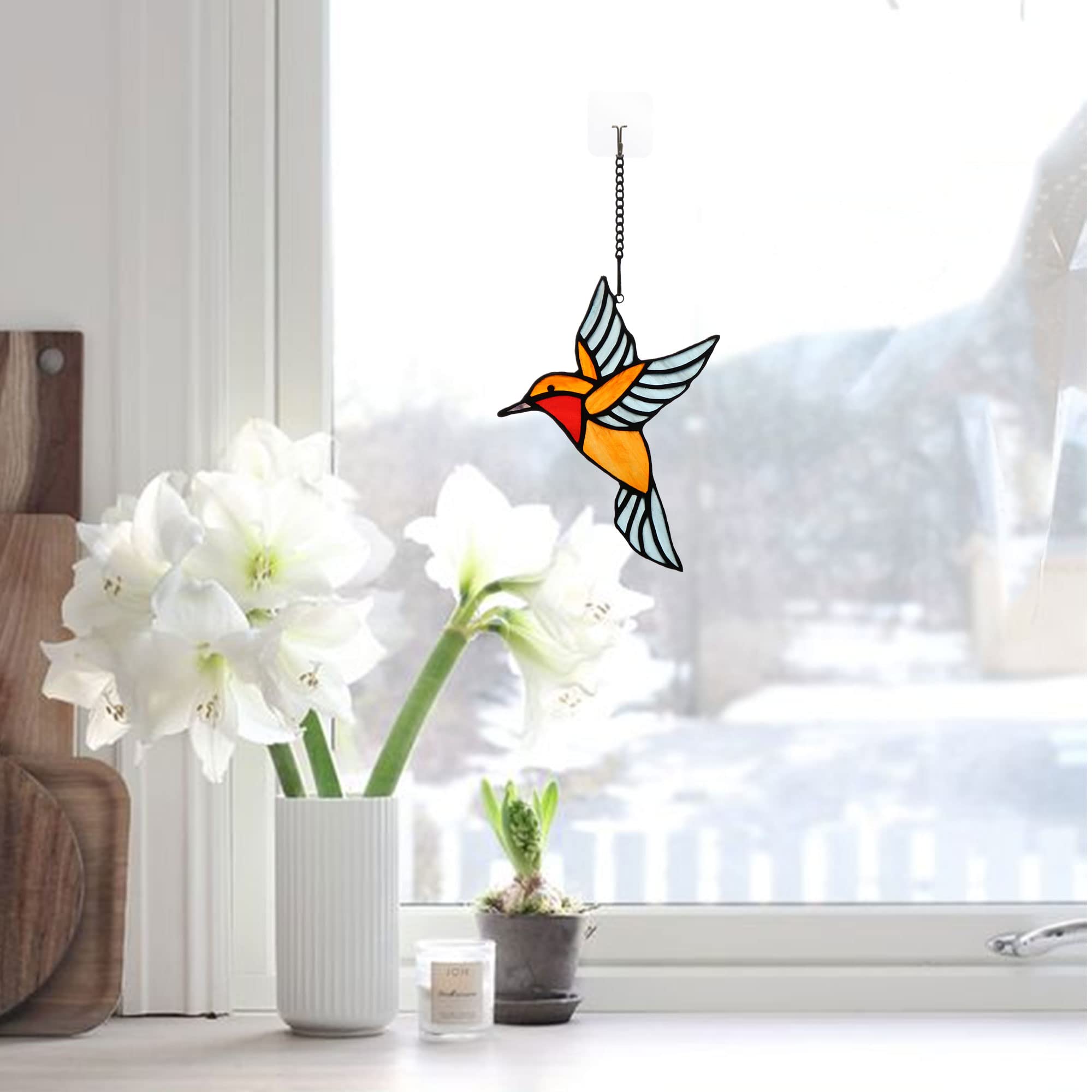 HAOSUM Buntglas-Sonnenfänger Mit Federn – 2 Stück, Handgefertigt, Perfekt Als Geschenk Für Mama & Deko