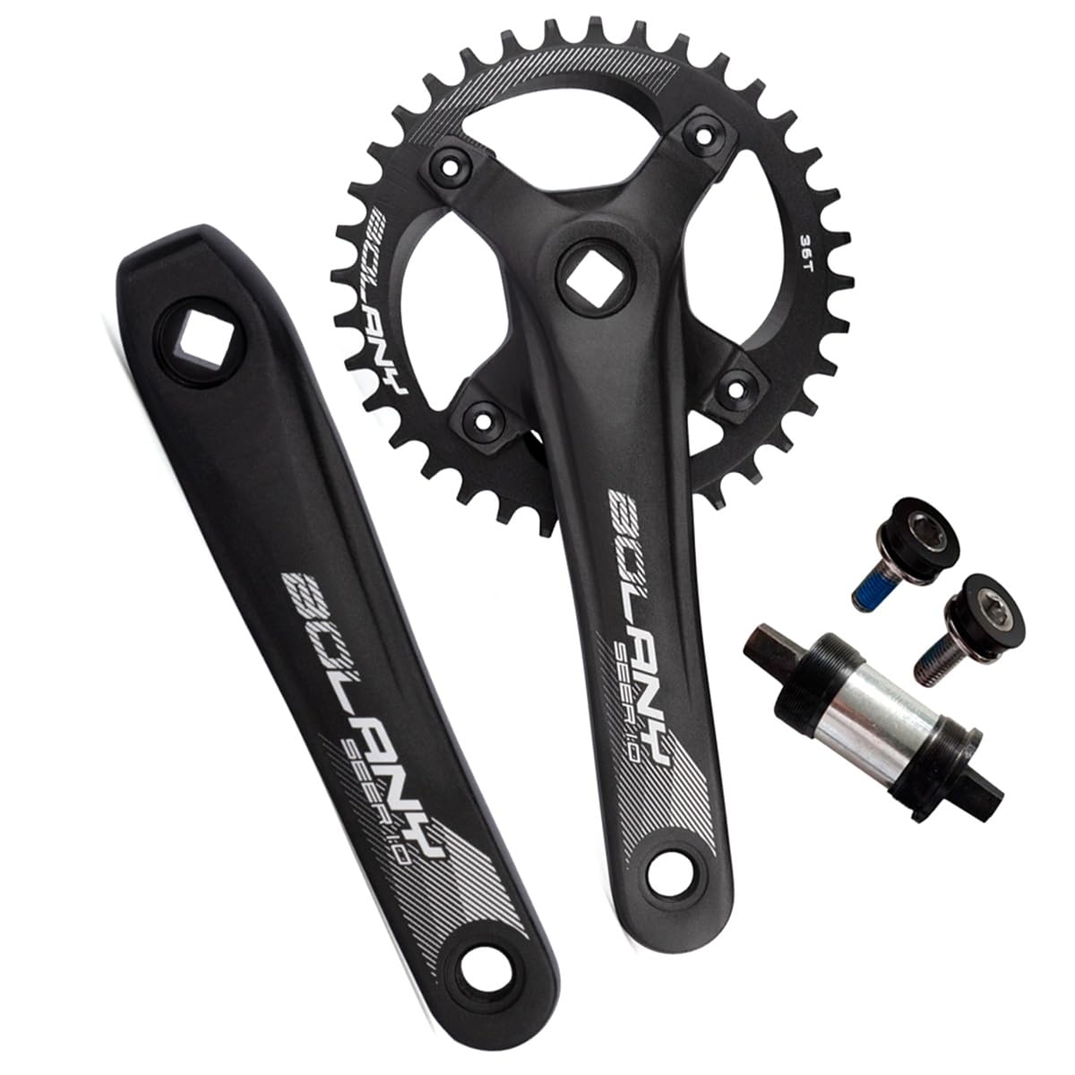 Kwadratowy zestaw korbowy 170 mm, rower górski 34/36T dodatnie ujemne zęby, pojedyncza tarcza łańcuchowa, zestaw korbowy MTB, kompatybilny z 7/8/9/10/11/12 Speed BB, czarny, A, 170 mm, 34T)