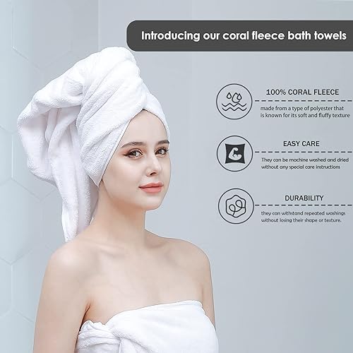 Miniatura 8 de GraceAier Paquete de 4 toallas de baño ultrasuaves (28 x 56 pulgadas), secado rápido, terciopelo coral de microfibra altamente absorbente, para