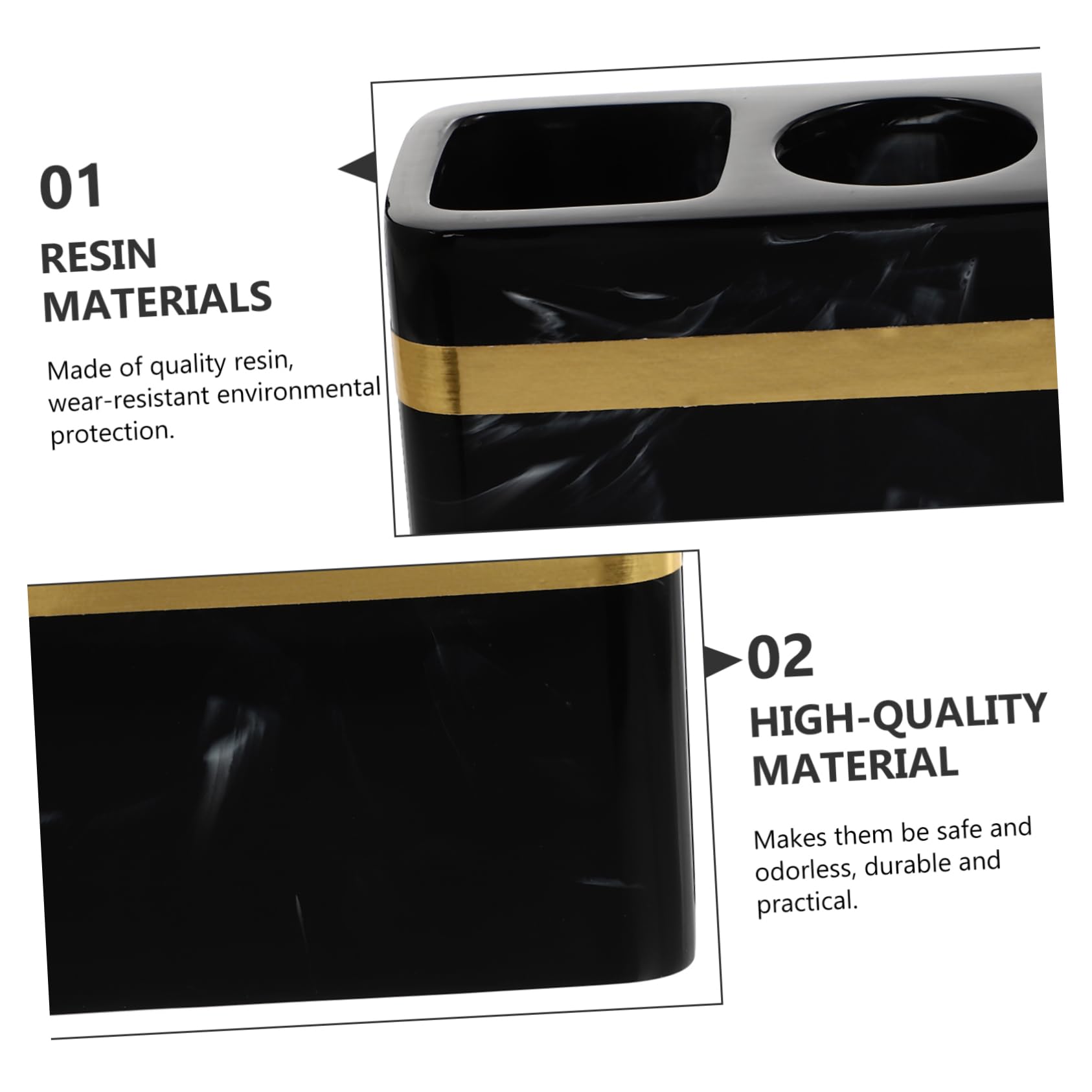 Portaspazzolini da Bagno in Resina Nera, Organizer Lavabo Elegante | Superficie Liscia e Brillante, Resistente All'usura e Inodore, Adatto per Cucina e Hotel