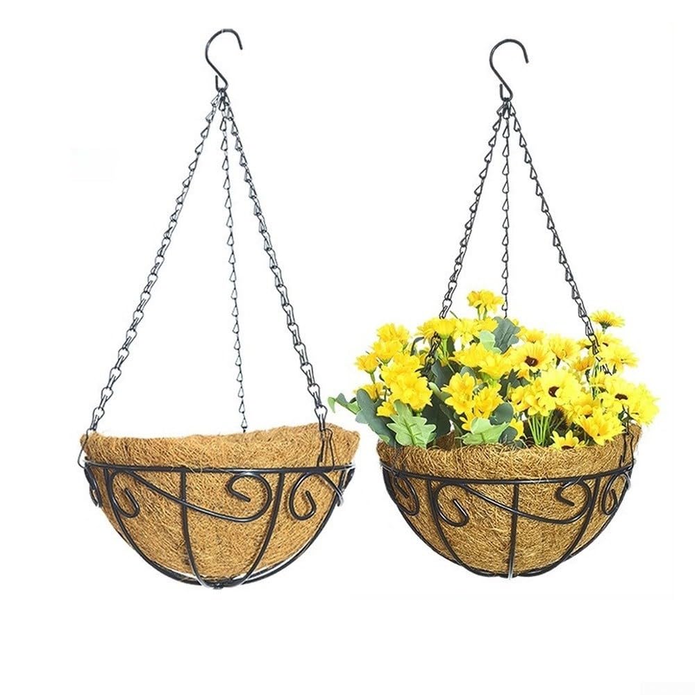 2 Stück Hängeampel Metall mit Kokosfaser Liner, Rustikaler | Blumenkorb für Balkon und Garten, Dekorativer Hängeblumentopf mit Wandhalterung für Pflanzen, Set für Hochzeitsdeko, 12