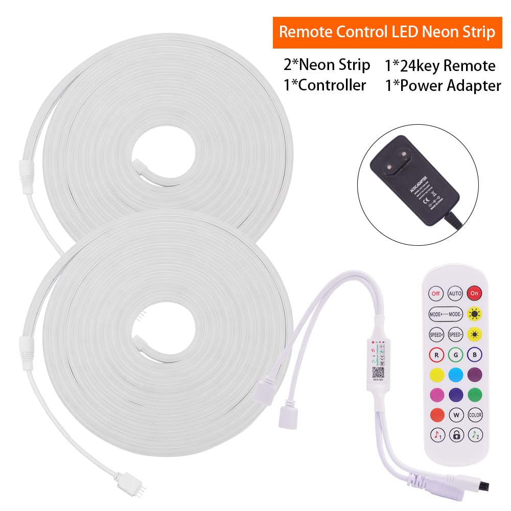 2 Rolle 3m RGB Neon LED Streifen, DC12V 5050 72LEDs/m Silikon Flexibler Neonstreifen, Bluetooth Musiksynchronisierung Multi-Farbwechsel Neon LED Band mit Fernbedienung & Netzteil für Schlafzimmer