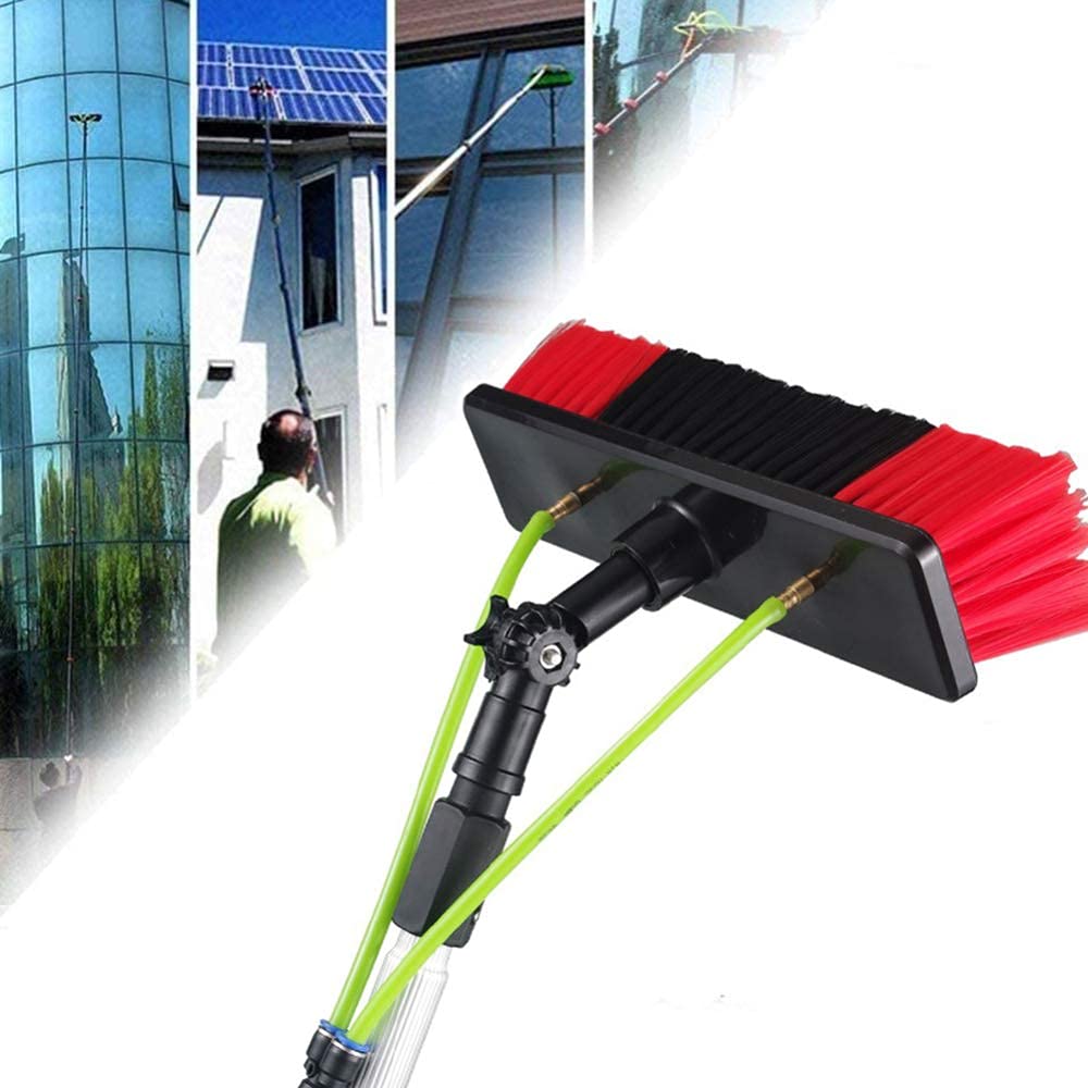 Asta Estensibile per la Pulizia delle finestre da 12 m con Strumento per la Pulizia dei Pannelli fotovoltaici, Spazzola Multiuso con Getto d'Acqua per Il Lavaggio delle f