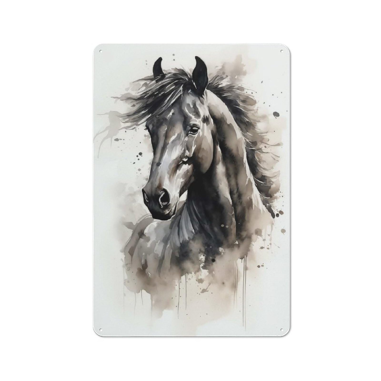 Junmoney Black Horse Watercolor Country Metal Wall Decor 30X20cm, Country Metal Sign For Kitchen, Cottage, Porch Or Garden Room