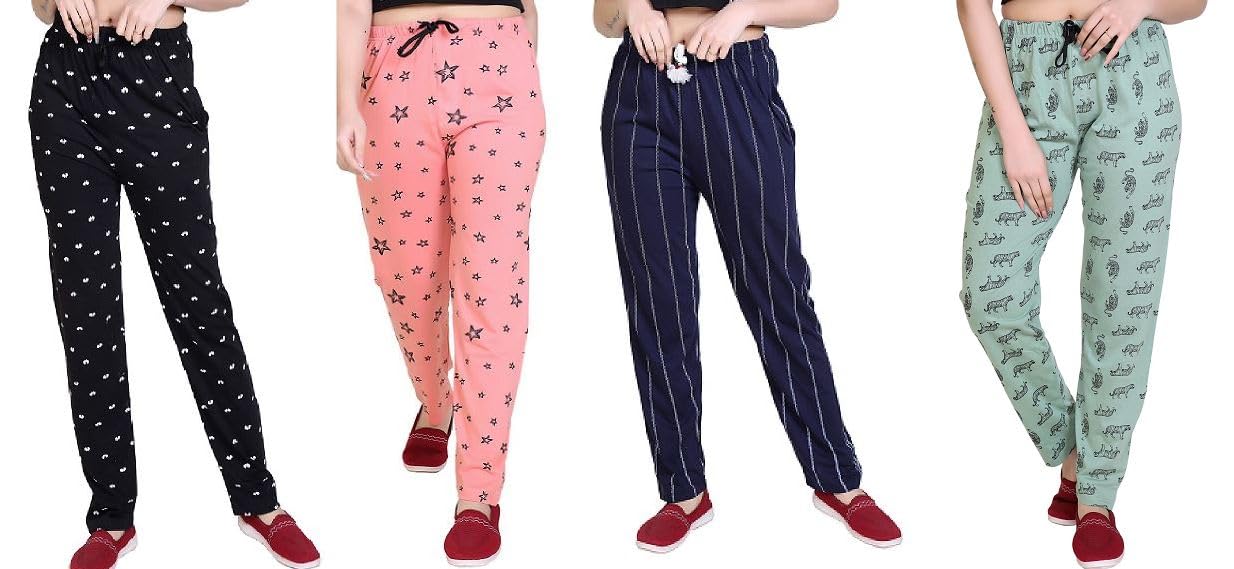 us trendz Women's Cotton Printed Pyjama/Track Pant Lower (Multicolour; Free Size) Pack of 4 Relaxed-picture-36